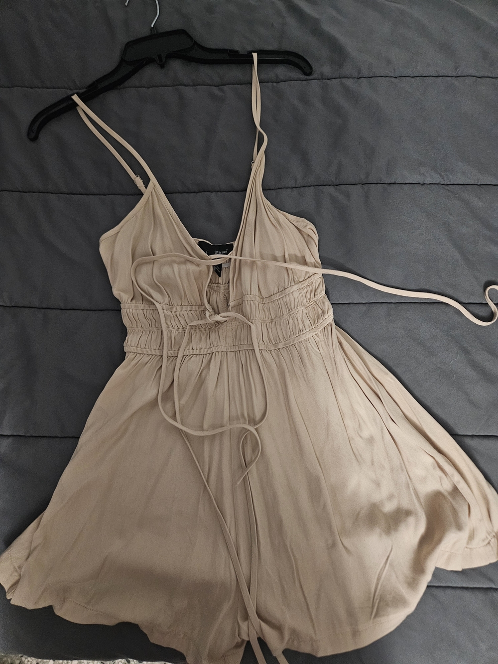 SHEIN Beige Smocked Waist Spaghetti Strap Mini Dress
